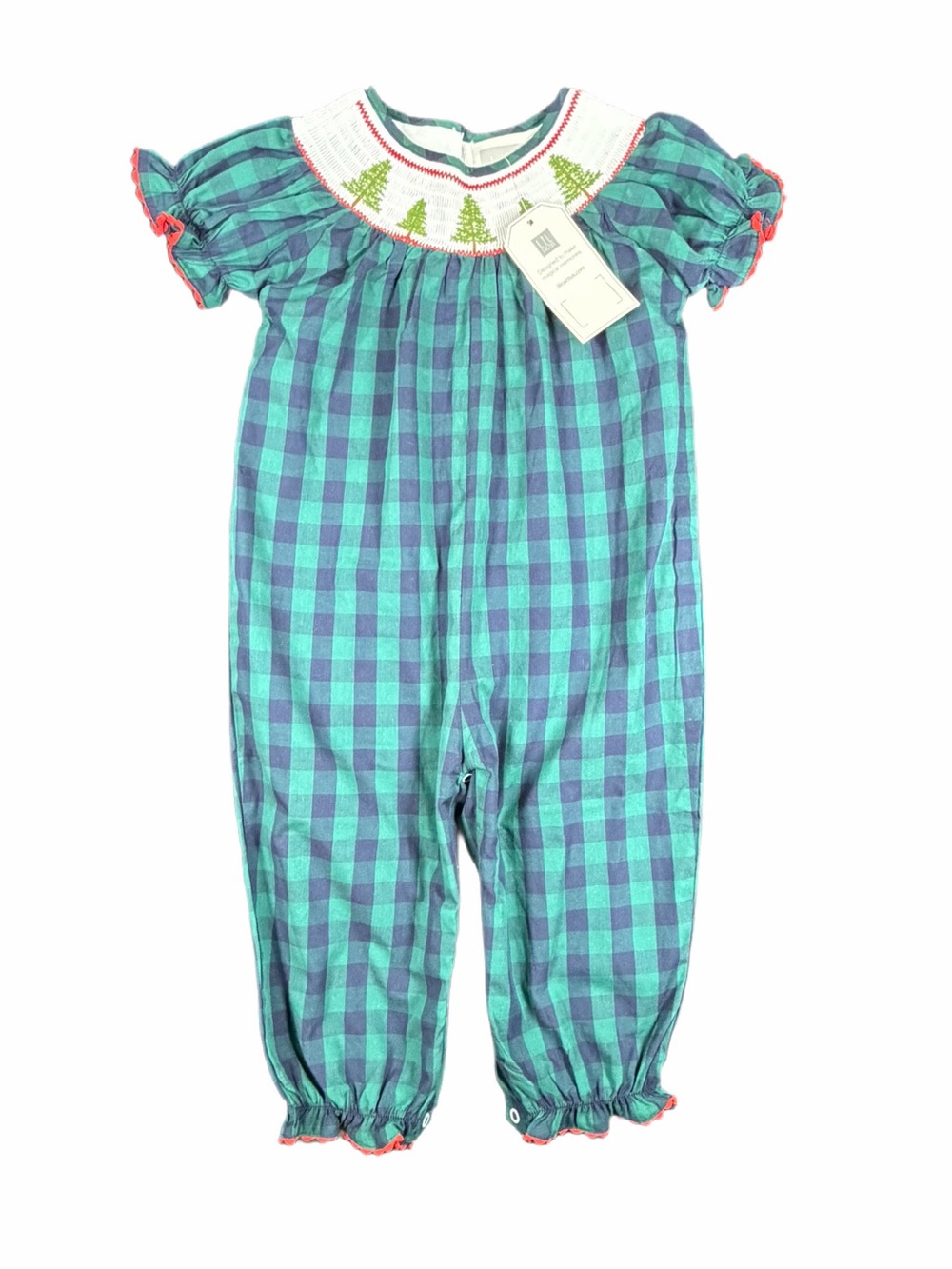 NWT LIL CACTUS Buffalo Check Smocked Christmas Romper - 2T